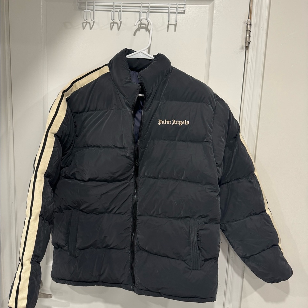 Palm Angels Black and Cream Puffer Jacket